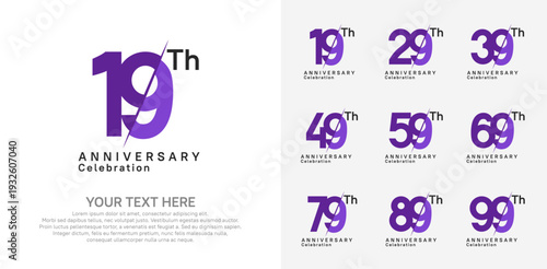 Anniversary logo set vector design, purple color for celebration event