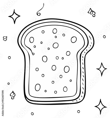 Outlined slice of bread with circles, stars, and confetti, vector illustration