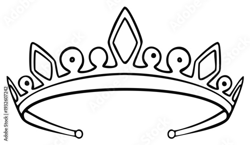 Elegant Outline of a Royal Tiara Crown with Gemstone Details for Royalty and Celebration