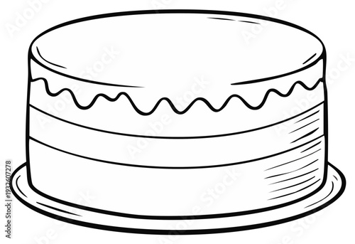 Black and White Hand-Drawn Birthday Cake Illustration