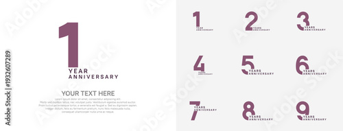 Anniversary logo set vector design, purple color for celebration event