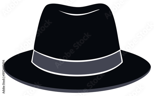 Vintage Black Fedora Hat Illustration Classic Gentleman and Gangster Accessory