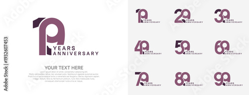 Anniversary logo set vector design, purple color for celebration event