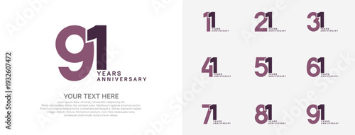 Anniversary logo set vector design, purple color for celebration event