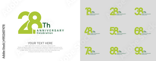 Anniversary logo set vector design, green color for celebration event