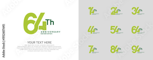 Anniversary logo set vector design, green color for celebration event