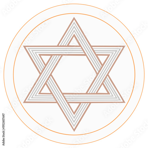 Golden Magen David Jewish star symbol intricate geometric line design within a gold circular frame spiritual emblem