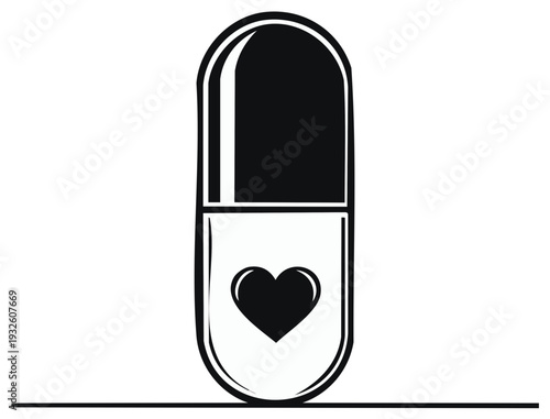 Love Medication Capsule with Heart Symbol for Health and Wellness Remedy Icon