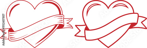 Two red heart shapes with flowing ribbons on a white background hearts banner
