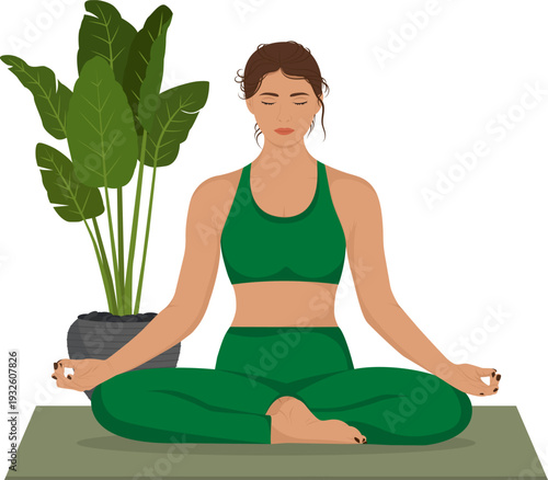 Meditating woman in lotus pose. Vector illustration