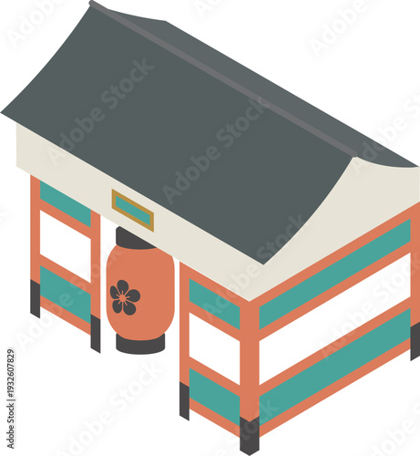 東京の観光名所、浅草の雷門のアイソメトリックイラスト