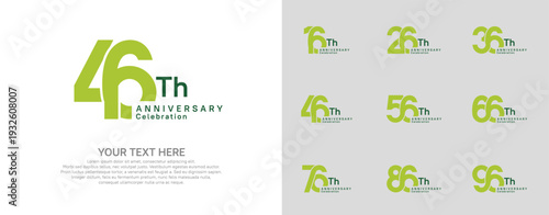Anniversary logo set vector design, green color for celebration event