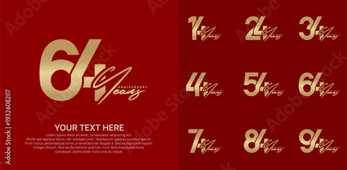 Anniversary logo set vector design, golden color for celebration event