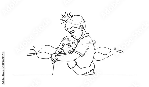 Summer holidays sibling hug continuous line vector EPS 10