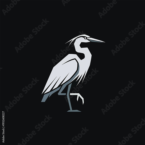 Stylized illustration of a white heron bird standing gracefully.