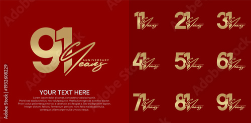 Anniversary logo set vector design, golden color for celebration event