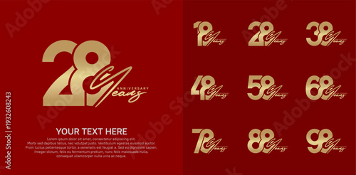 Anniversary logo set vector design, golden color for celebration event