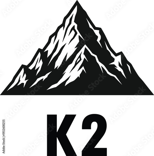 Mount K2 Peak Mountain Vector Illustration with Snow Capped Ridges and Bold Text for Adventure Climbing Outdoor Exploration Travel and Mountaineering Logo Design