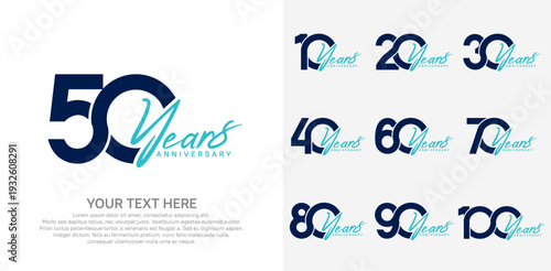 Anniversary logo set vector design, blue color for celebration event