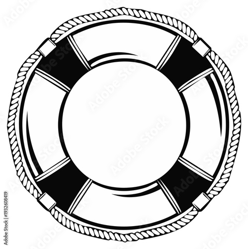 Life Preserver Ring Vector Illustration Nautical Safety Symbol Black and White