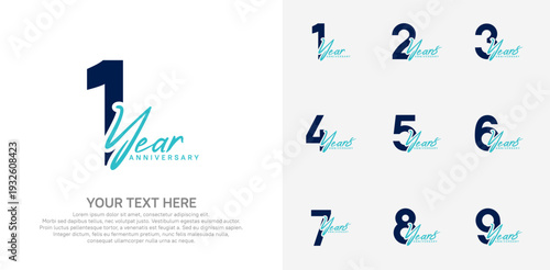Anniversary logo set vector design, blue color for celebration event