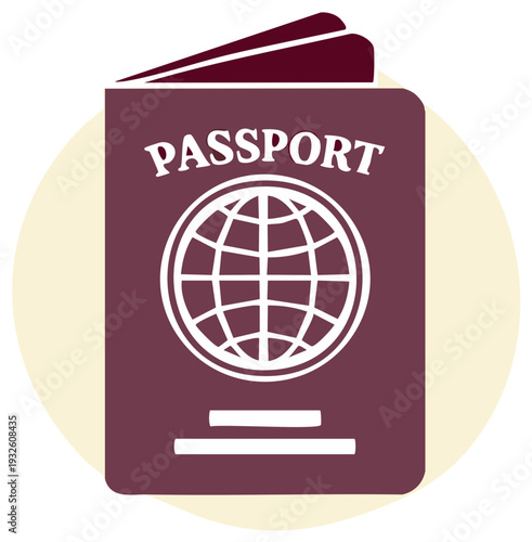 Maroon Passport Illustration With Globe Icon For Identification Documents and International Travel