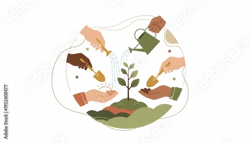 Hands Caring for Plant Growth in Circular Eco Concept