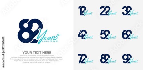 Anniversary logo set vector design, blue color for celebration event