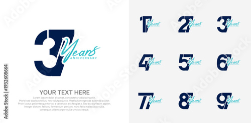 Anniversary logo set vector design, blue color for celebration event