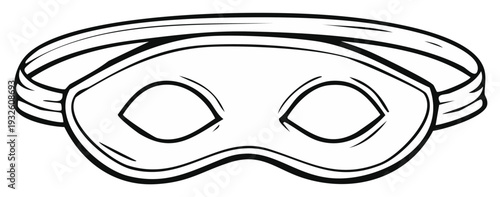 Comic-style mask eye cover with strap black and white illustration isolated