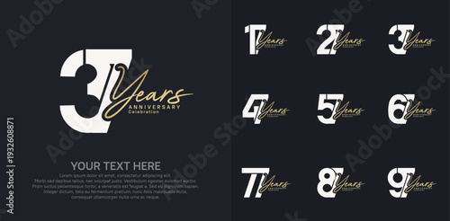 Anniversary logo set vector design, white and golden color for celebration event