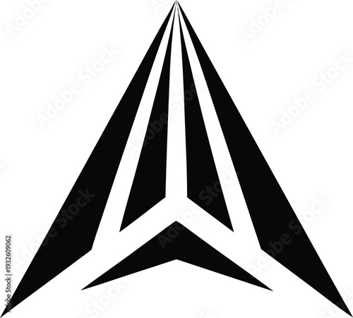bstract Geometric Arrowhead Logo  Black and White Minimalist Stealth Aircraft Symbol Vector