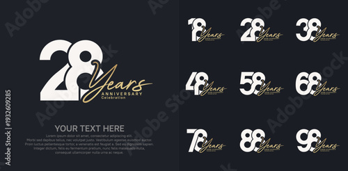 Anniversary logo set vector design, white and golden color for celebration event