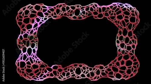 Abstract animated frame with a cellular pattern, pink-red gradient on a black background. Movable background with a checkered pattern.