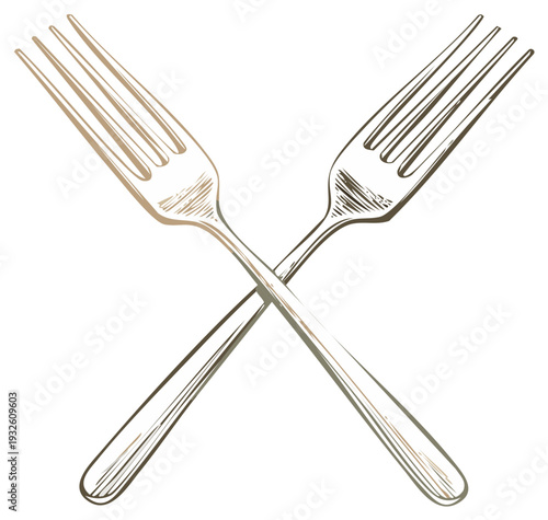 Crossed Forks Hand-Drawn Sketch Illustration Kitchen Utensils Food Preparation Cooking