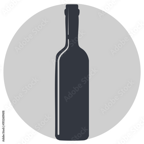 Minimalist wine bottle silhouette icon in a gray circle, vector graphic for alcohol beverage concepts