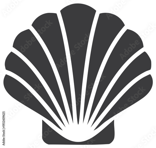 Minimalist black scallop shell silhouette marine ocean symbol