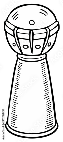 Cartoon line drawing of a djembe drum musical instrument.