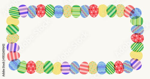 Easter eggs border for holiday banners. Colorful frame template