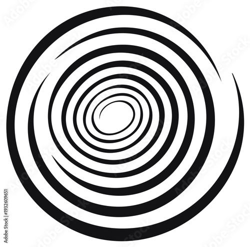 Concentric spiral pattern in black and white, vortex shape, optical illusion, dynamic design