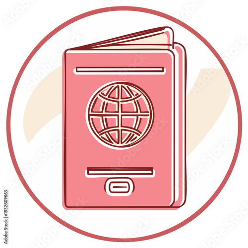 Pink passport travel document icon illustration for international identity and global journey