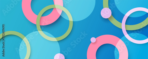 Bright abstract ring background template. Juicy color 3d geometric vector art with circle shapes.