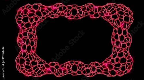 Glowing neon mesh mesh, pulsating glow on a black background. Luminous mesh pattern, abstract animation of neon pulses.