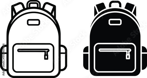 a simple illustration showcases two black and white backpack icons side by side depicting school or travel gear high quality professional