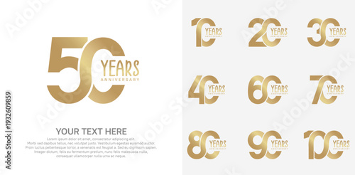 Anniversary logo set vector design, gold color for celebration event