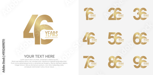 Anniversary logo set vector design, gold color for celebration event