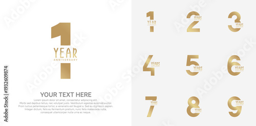 Anniversary logo set vector design, gold color for celebration event