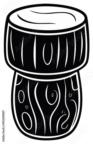 Stylized graphic illustration of a wine bottle cork in black and white.