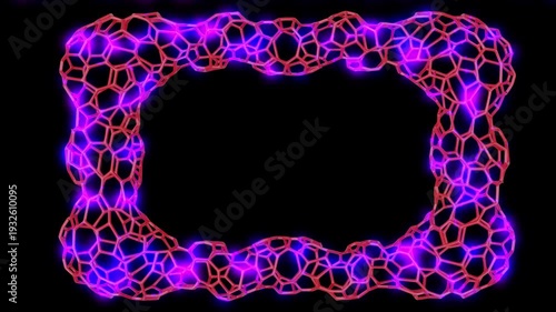 Animated glowing mesh border, organic pattern, abstract graphic movement cycle. Neon checkered frame. A motion design element.