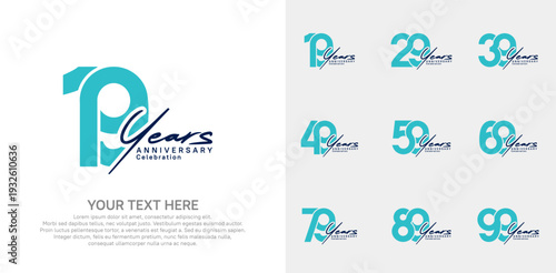 Anniversary logo set vector design, blue and black color for celebration event